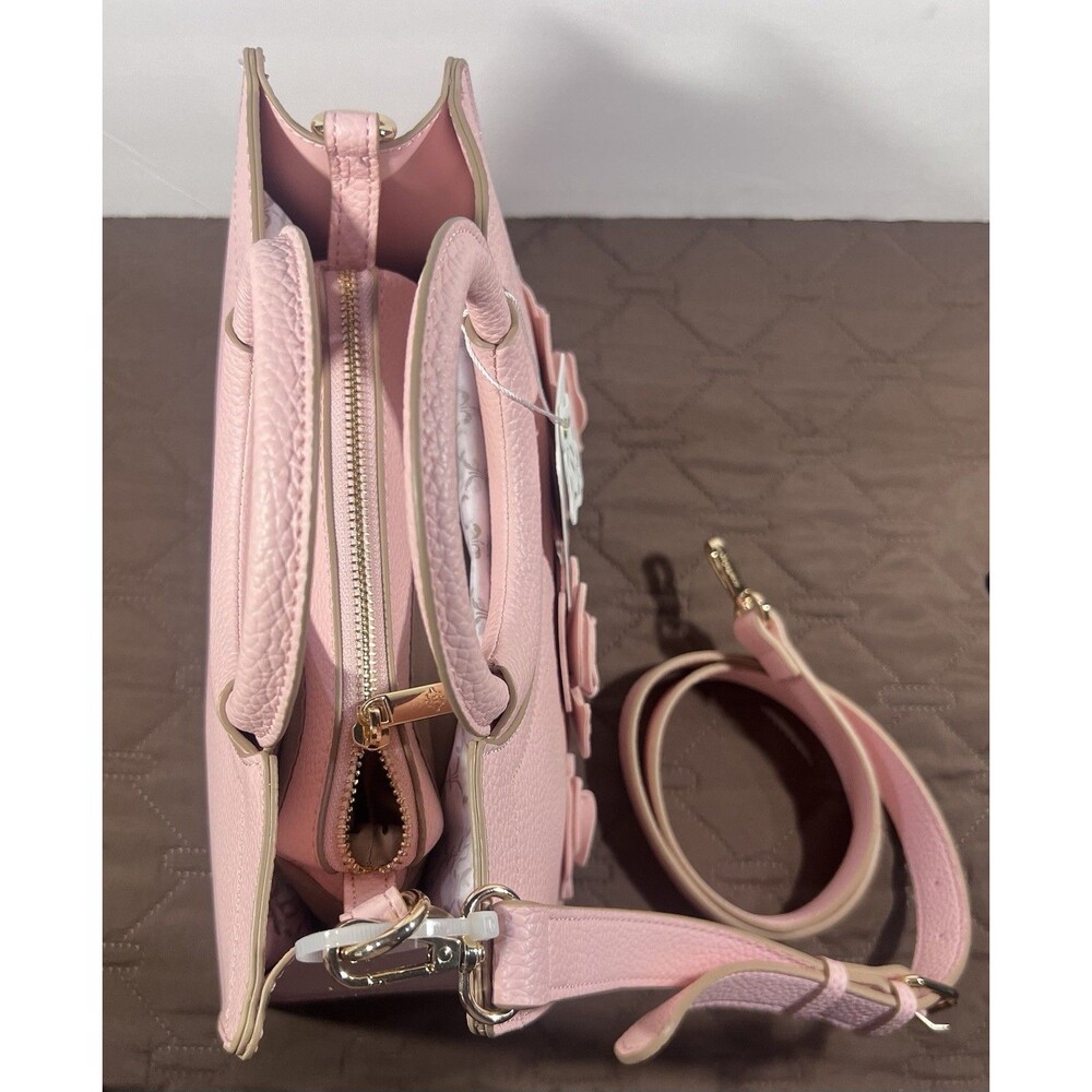 Nanette Lepore peachy pink 3D Floral Satchel Handbag Crossbody Purse - Picture 4 of 7